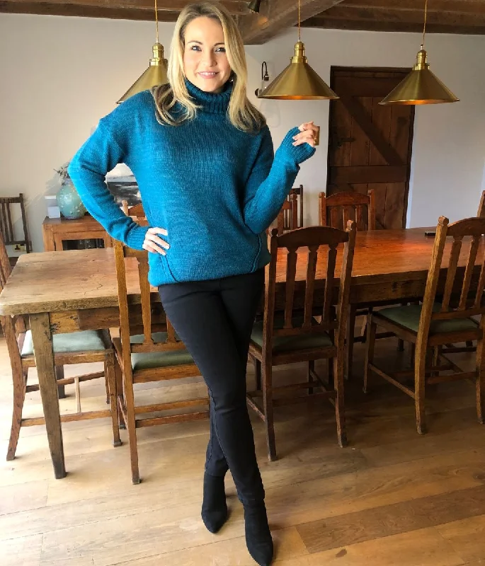 Teal Chunky Knit Roll Neck Jumper