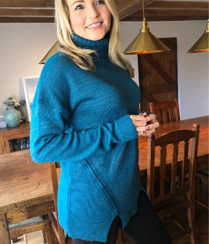 Teal Chunky Knit Roll Neck Jumper