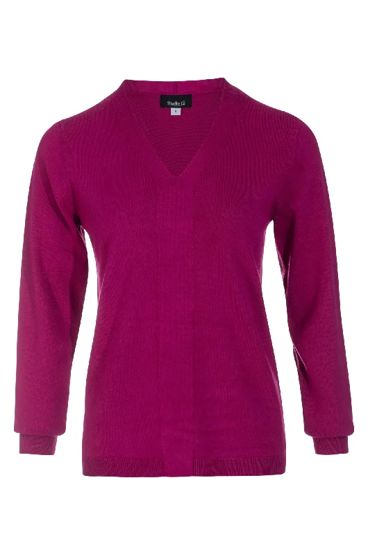 V neck Knit Top | RASPBERRY | 7302ZZ