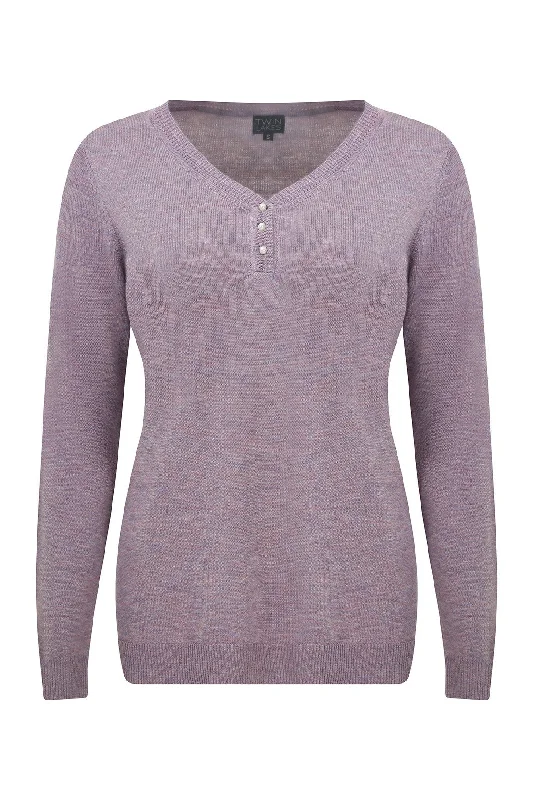 Touch of Wool V Neck Jumper | LILAC MARLE | 6345ZR