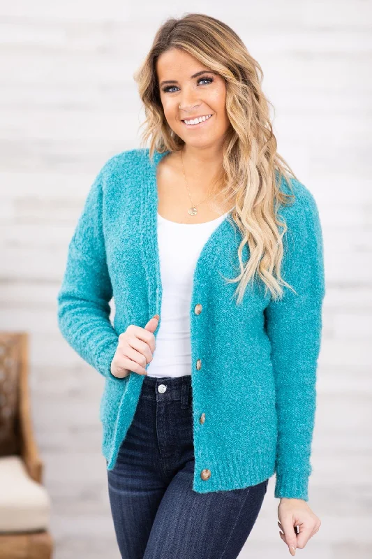 Turquoise Cardigan With Buttons