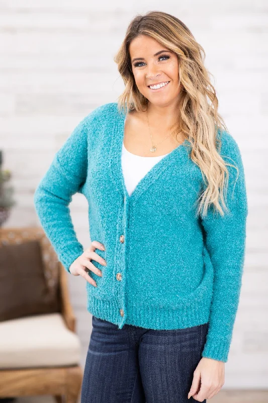 Turquoise Cardigan With Buttons