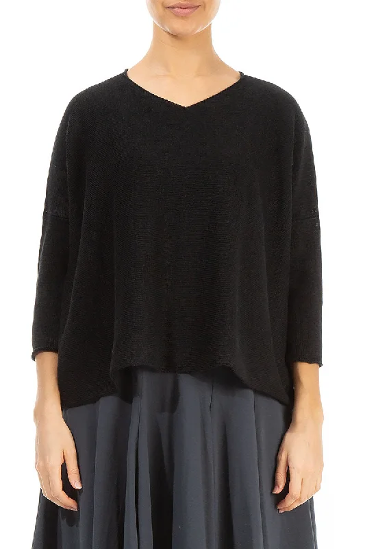 V-Neck Black Linen Jumper