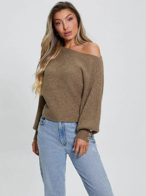 Brown Isadora Off-Shoulder Knit Top