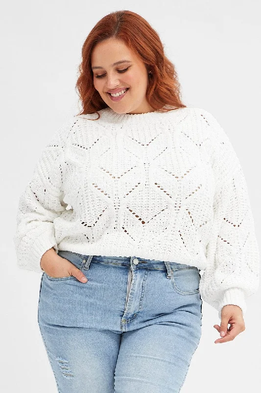 White Knit Jumper Long Sleeve Chenille