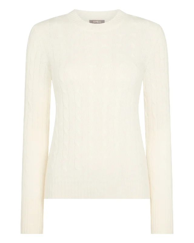 Women's Adelyn Cable Round Neck Cashmere Jumper New Ivory White