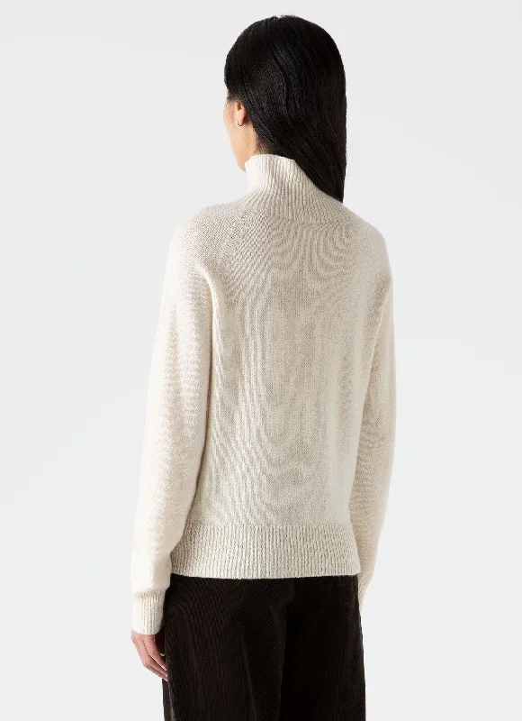 Women's Lambswool Funnel Neck Jumper in Ecru