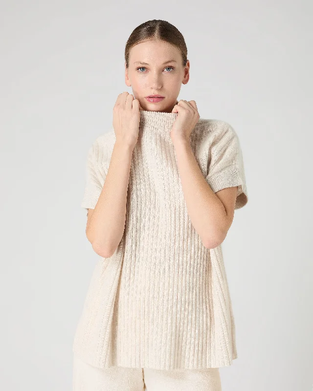 Women's Rib Cashmere Poncho Ecru White