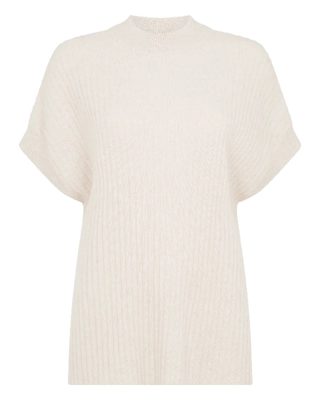 Women's Rib Cashmere Poncho Ecru White