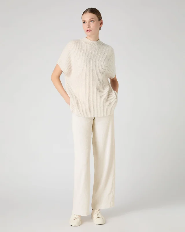 Women's Rib Cashmere Poncho Ecru White