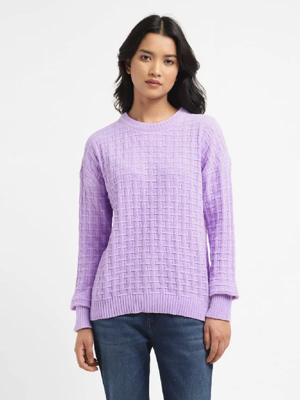 Women's Textured Purple Crew Neck Sweater