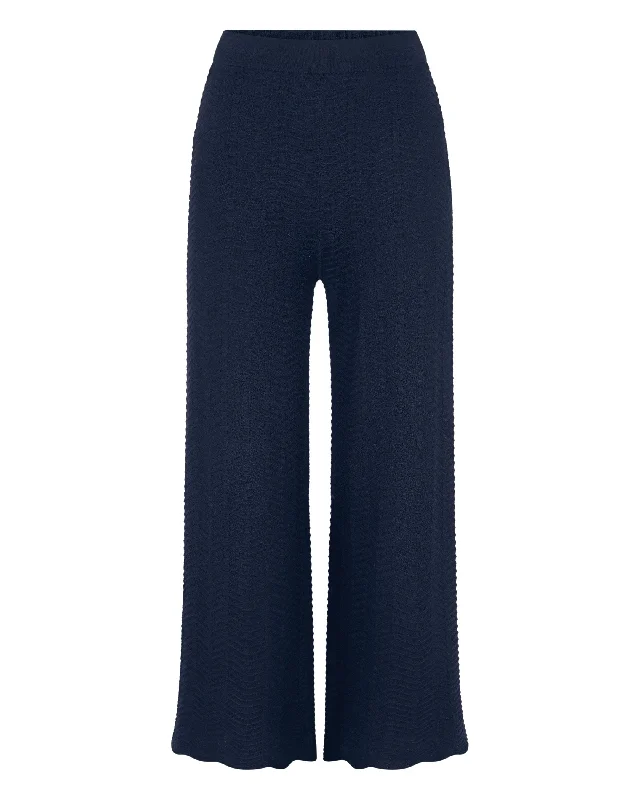 Women's Wave Stitch Cashmere Silk Trouser Navy Blue